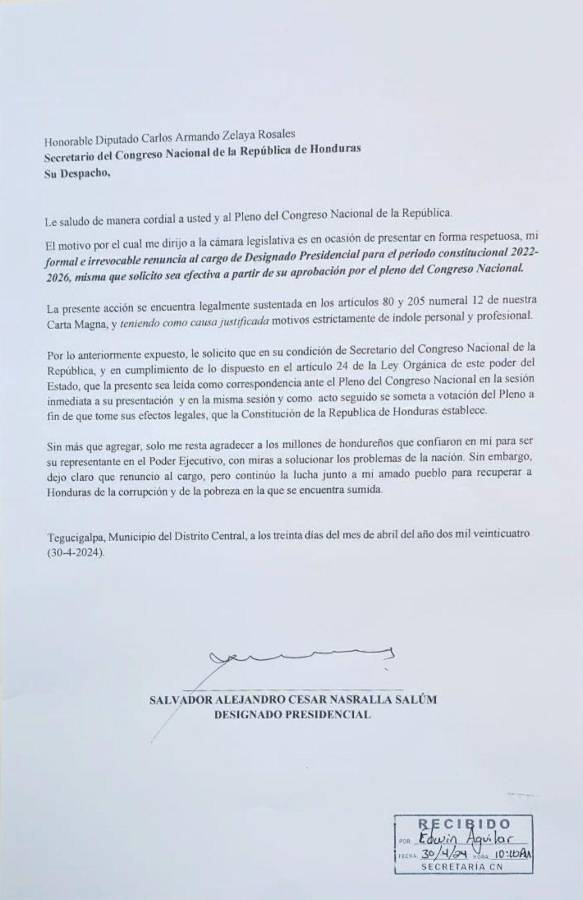 Renuncia de Salvador Nasralla.