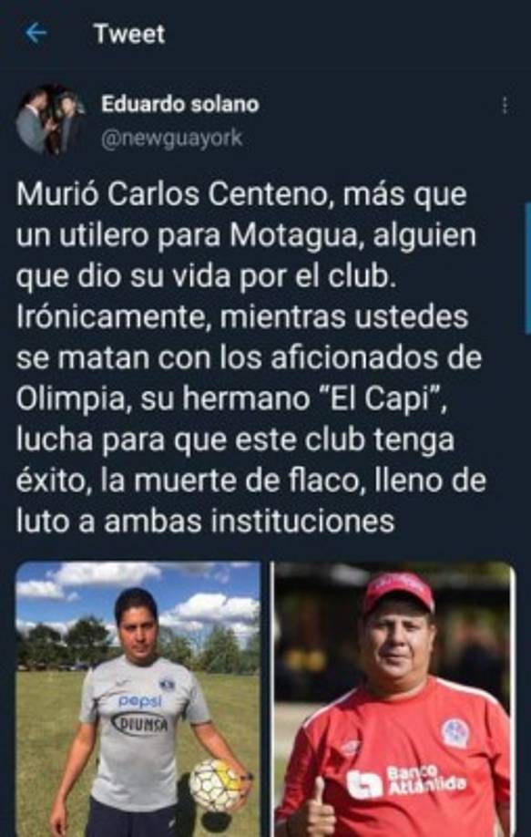 Eduardo Solano: El periodista hondureño corresponsal de Diario LA PRENSA en EUA también lamentó el fallecimiento de Carlos Centeno.