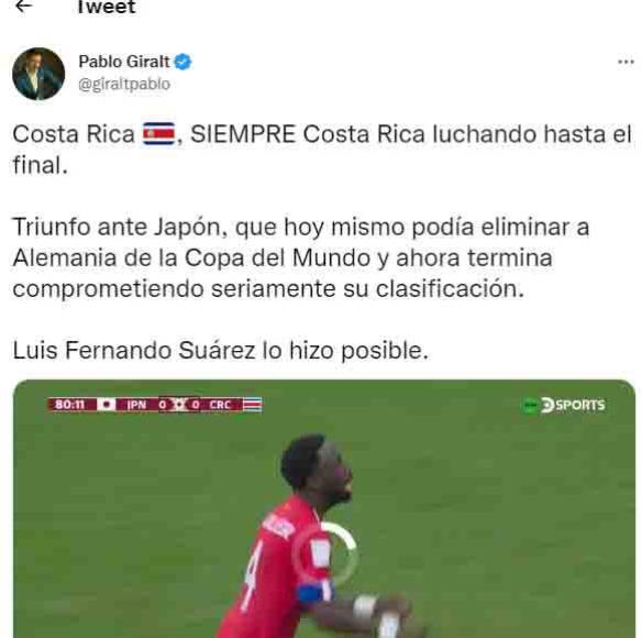 El periodista Pablo Giralt de Argentina dio su punto de vista sobre la victoria de Costa Rica ante Japón.