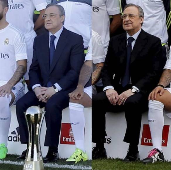 Florentino Pérez que no suele alterar el gesto esboza una leve sonrisa en compañía de Zidane. (RealMadrid.com)