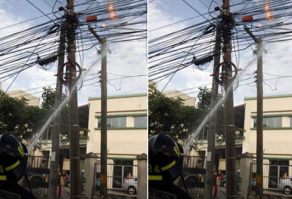 Poste con pegues ilegales arde en llamas y siembra pánico en San Pedro Sula