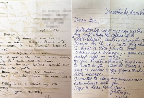 Mujer recibe respuesta de una carta que lanzó en una botella hace 23 años