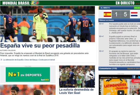 Medios españoles califican de 'pesadilla' la goleada encajada ante Holanda