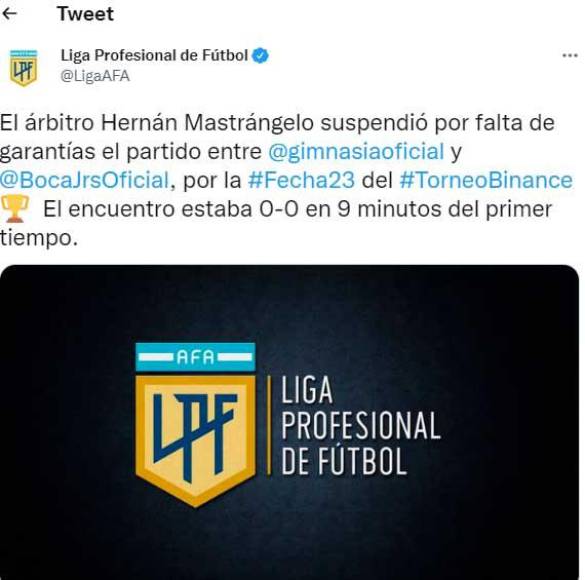 El duelo fue cancelado hasta nuevo aviso “por falta de garantías”, según anunció el árbitro Hernán Mastrangelo.