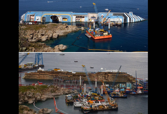 El Costa Concordia ya está enderezado y ¿ahora qué?
