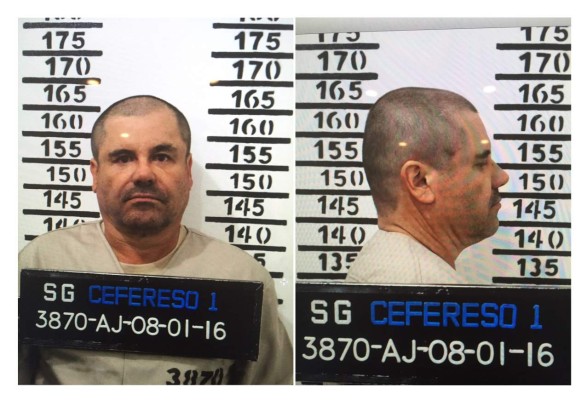 MEX05. CIUDAD DE MÉXICO(MÉXICO),12/01/2016.- Fotografías cedida por Cefereso de la ficha signaléctica del narcotraficante Joaquín 'el Chapo' Guzmán tras su ingreso al Centro Federal de Readaptación Social 1 (Cefereso) del penal de alta seguridad del Altiplano (México). El Gobierno mexicano afirmó hoy desconocer si hubo 'beneficio económico' en la relación que entablaron Joaquín 'El Chapo' Guzmán y la actriz Kate del Castillo para hacer realidad el encuentro con el actor Sean Penn cuando el capo estaba prófugo, algo que 'sería muy importante' en términos legales.EFE/CEFERESO/SOLO USO EDITORIAL