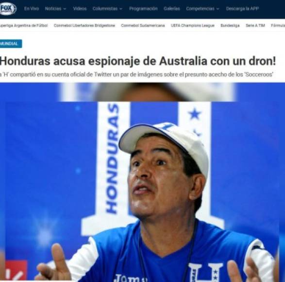 Fox Sports de México: 'Honduras acusa espionaje de Australia'.