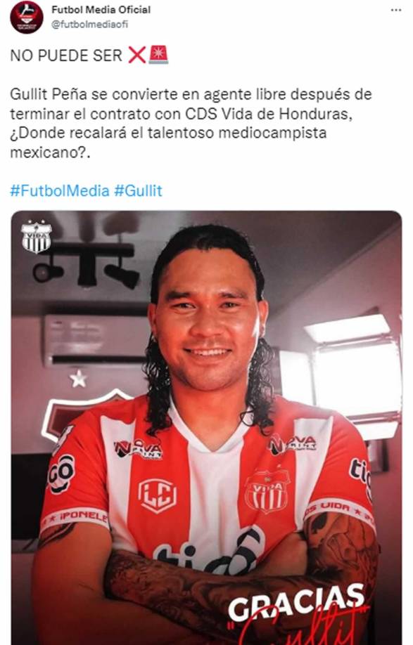 Fútbol Media Oficial - “No puede ser. Gullit Peña se convierte en agente libre después de terminar el contrato con CDS Vida de Honduras, ¿dónde recalará el talentoso mediocampista mexicano?”.
