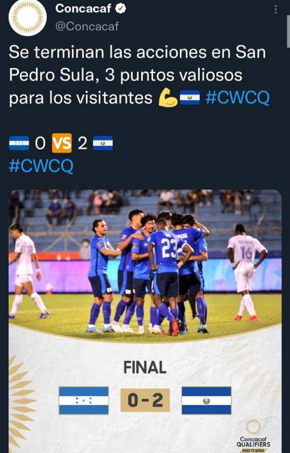 La Concacaf en sus redes sociales indicó que fueron tres puntos valiosos los que consiguió la selección de El Salvador.