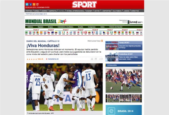 Diario Sport de España: '¡Viva Honduras!'