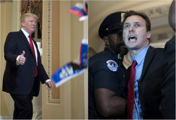 Detienen a un hombre por lanzar banderas rusas a Trump