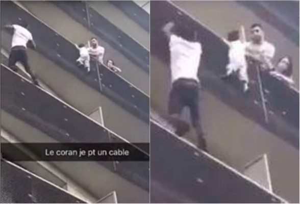Hombre escala cuatro pisos en París para rescatar a un niño