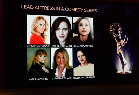 The panels show the nominees in a Comedy Series at the 71st Emmy Awards Nominations Announcement at the Television Academy in North Hollywood, California, on July 16, 2019 (Photo by VALERIE MACON / AFP)