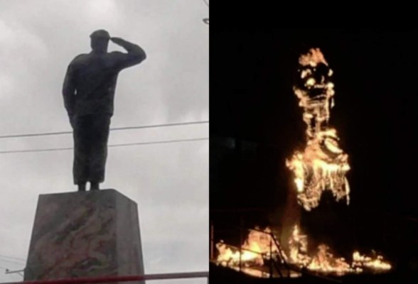 Queman estatua de Hugo Chávez en protestas en Venezuela