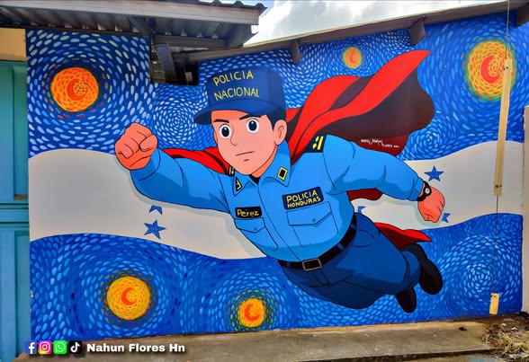 Realizan mural en homenaje al policía Kevin Pérez quien murió por rescatar a dos niños