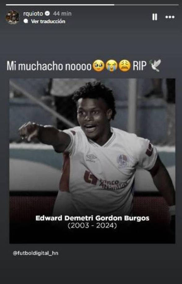 Romell Quioto lamentó profundamente el fallecimiento de Demetri Gordon. Su reacción a través de su cuenta oficial de Instagram.