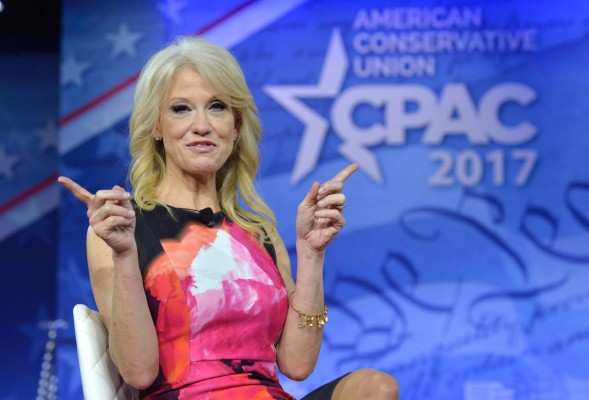 (FILES) This file photo taken on February 23, 2017 shows White House advisor Kellyanne Conway at the Conservative Political Action Conference (CPAC) at National Harbor, Maryland. Top White House aide Kellyanne Conway said March 13, 2017 she had no evidence to back up Donald Trump's claim that his predecessor had wiretapped him, after suggesting her boss may have been spied upon using other methods.The Trump administration is under mounting pressure to provide proof to shore up the president's unsubstantiated allegation that Barack Obama ordered the phones to be tapped at Trump Tower during the election campaign.'The answer is I don't have any evidence and I'm very happy that the House Intelligence Committee are investigating,' Conway told ABC television. / AFP PHOTO / Mike Theiler