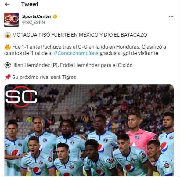 Sports Center de ESPN: “Motagua pisó fuerte en México y dio el batacazo. “