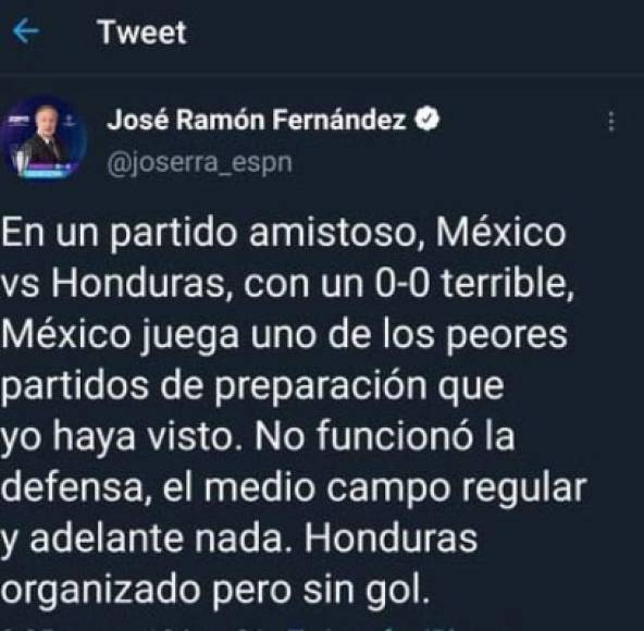 El periodista José Ramón Fernández señaló que fue uno de los peores partidos de México en la era de Tata Martino.