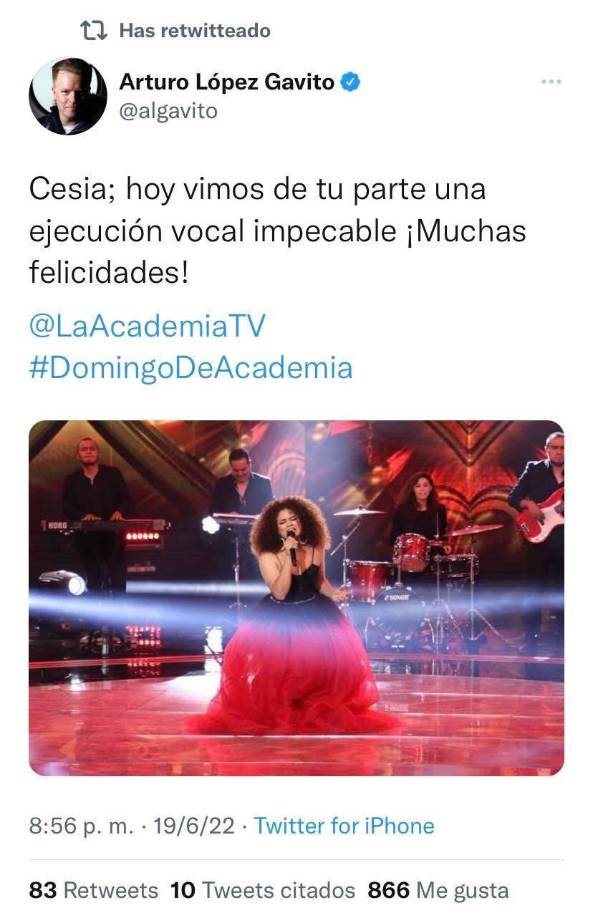 Esa noche, Cesia recibió muy buenas críticas por parte de los jueces Arturo López Gavito, Lolita Cortés, Horacio Villalobos y Ana Bárbara. 