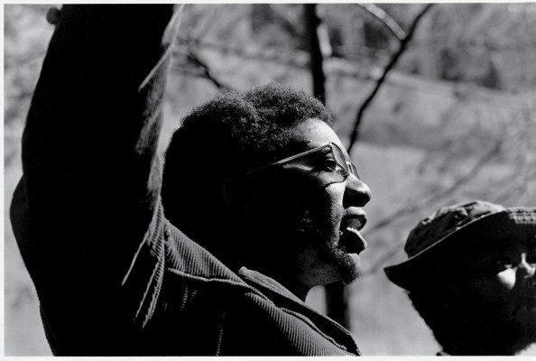 American political and social activist and Black Panther Party member Fred Hampton (1948 - 1969) raises his arms at the 'Days of Rage' rally, Chicago, Illinois, October 11, 1969. (Photo by David Fenton/Getty Images)