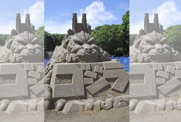 Un Godzilla gigante de arena se instala en un parque de Tokio