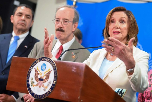 US Speaker of the House Nancy Pelosi speaks during a press conference in the Central University (UCA), in San Salvador, on August 9, 2019. (Photo by Oscar Rivera / AFP)