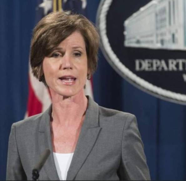 Sally Yates: Fiscal general adjunta con Barack Obama, ejerció como fiscal general interina hasta que fue despedida el 30 de enero por pedir al Departamento de Justicia que no defendiera en los tribunales una orden ejecutiva que vetaba la entrada de inmigrantes de siete países de mayoría musulmana.<br/>