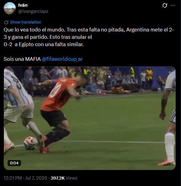 Señalan otro robo de Argentina y polémica tras remontada a Egipto: Ayudita