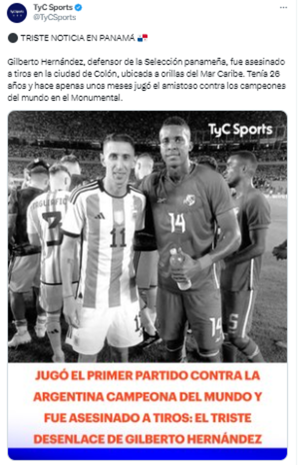 TyC Sports de Argentina: “TRISTE NOTICIA EN PANAMÁ”.