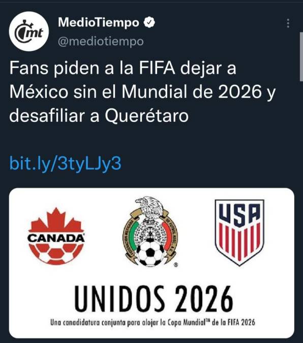 En las redes sociales comienzan a realizar una campaña para que México no sea el organizador del Mundial del 2026 e inclusive señalan que deben de desafiliar al Querétaro. 