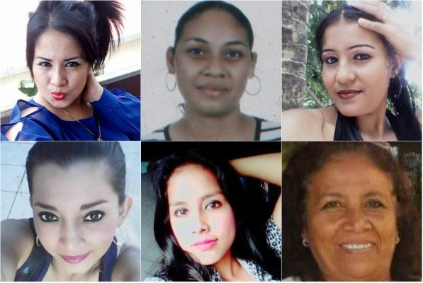 Kenia Maritza Mejía Sorto (26), Ingrid Patricia Rodríguez Orellana (20), Rosa Margarita Flores Morales (28), Ana María Guevara (24), Jesci Carolina Castillo (21) y Lilian Orbelina Chicas (60).