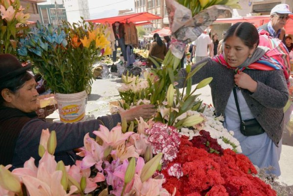 A woman buys flowers at a street market in La Paz, a day ahead of the presidential election where incumbent Evo Morales is the favorite to win for a third term. More than six million Bolivians will elect a president for the next five years in an electoral process where voting is compulsory. AFP PHOTO/CRIS BOURONCLE