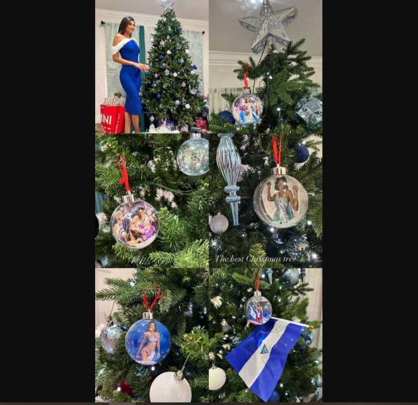 La modelo nicaragüense mostró el árbol de Navidad que tiene su madre en casa, el cual decoró con originales bolas que llevaban imágenes de Sheynnis por dentro. 