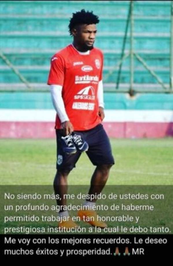 Marlon Machuca Ramírez: El delantero anunció en sus redes sociales que no seguirá más en las filas del Marathón: 'No siendo más, me despido de ustedes con profundo agradecimiento de haberme permitido trabajar en tan honorable y prestigiosa institución a la cual le debo tanto', escribió el atacante en su cuenta de Instagram.