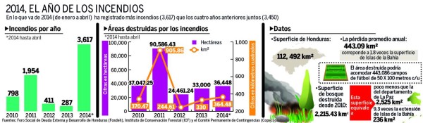 Honduras: Incendios destruyeron más de 44 mil hectáreas al año desde 2010