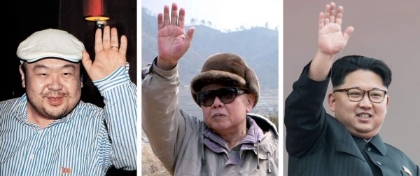 This combo shows a file picture (L) taken on June 4, 2010 of Kim Jong-Nam, the eldest son of then-North Korean leader Kim Jong-Il in the southern Chinese city of Macau; an undated file picture (C) received from North Korea's official Korean Central News Agency on April 18, 2009 of North Korean leader Kim Jong-Il waving during a visit to the Huichon power station under construction in the North Korean city of Huichon, Chagang province; and a file photo taken on May 10, 2016 of current North Korean leader Kim Jong-Un waving from a balcony of the Grand People's Study House following a mass parade marking the end of the 7th Workers Party Congress in Kim Il-Sung Square in Pyongyang.Malaysian police probing the killing of the half-brother of North Korea's leader on February 16, 2017 arrested a second woman over the spy novel-style assassination Seoul said was carried out by Pyongyang agents. The two women were arrested separately by detectives trying to get to the bottom of the murder of Kim Jong-Nam on February 13, the estranged playboy brother of Kim Jong-Un and son of late leader Kim Jong-Il. AFP PHOTO / KCNA VIA KNS (centre) / JOONGANG SUNDAY via JOONGANG ILBO (photo at L) / AFP / Ed JONES (photo at R) / AFP PHOTO / AFP / STR / South Korea OUT / REPUBLIC OF KOREA OUT ---EDITORS NOTE--- RESTRICTED TO EDITORIAL USE - MANDATORY CREDIT 'AFP PHOTO / KCNA VIA KNS / JOONGANG SUNDAY via JOONGANG ILBO / Ed JONES' - NO MARKETING NO ADVERTISING CAMPAIGNS - DISTRIBUTED AS A SERVICE TO CLIENTSTHIS PICTURE WAS MADE AVAILABLE BY A THIRD PARTY. AFP CAN NOT INDEPENDENTLY VERIFY THE AUTHENTICITY, LOCATION, DATE AND CONTENT OF THIS IMAGE. THIS PHOTO IS DISTRIBUTED EXACTLY AS RECEIVED BY AFP. /