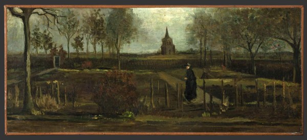 This handout picture released on March 30, 2020 by the Groningen Museum shows Vincent van Gogh's 1884 painting 'Parsonage Garden at Neunen in Spring' which was stolen from the Singer Laren Museum in Laren, about 30 kilometres southeast of Amsterdam, closed to the public because of the COVID-19 pandemic, the museum's director said Monday. - The painting has an estimated value of between one to six million euros, local media said. The criminals entered the museum at around 3.15 am (0115 GMT) by breaking open a front glass door, police and Dutch news reports said. (Photo by Marten de Leeuw / various sources / AFP) / RESTRICTED TO EDITORIAL USE - MANDATORY CREDIT 'AFP PHOTO / GRONINGER MUSEUM / MARTEN DE LEEUW' - NO MARKETING - NO ADVERTISING CAMPAIGNS - NO ARCHIVES - DISTRIBUTED AS A SERVICE TO CLIENTS