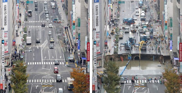 Japón repara en dos días un gigantesco agujero en carretera