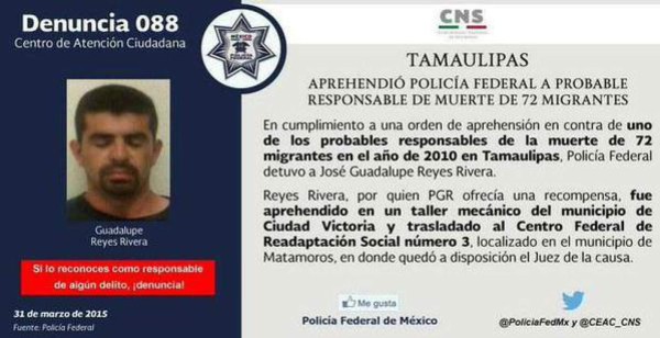 Comunicado oficial de la Policía Federal con la foto del arrestado.