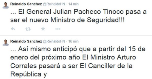Los cambios fueron ratificados por el secretario de la Presidencia, Reinaldo Sánchez, a través de su cuenta de Twitter.