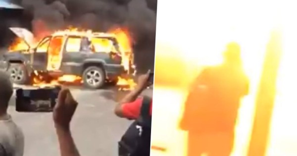 Video viral: automóvil en llamas explota mientras curiosos grababan