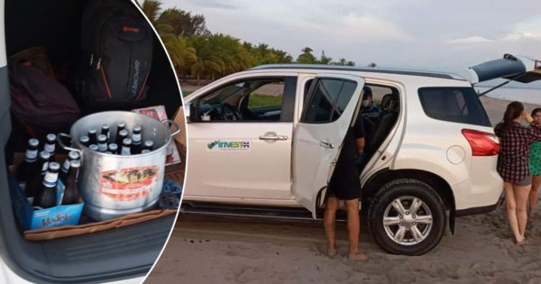 Empleados de Invest-H de parranda en las playas de Tela durante toque de queda