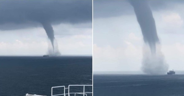 Video viral: Un barco de carga se encuentra con un tornado marino