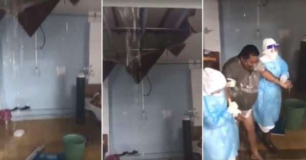 VIDEO: Techo de sala covid en hospital Leonardo Martínez colapsa por lluvias