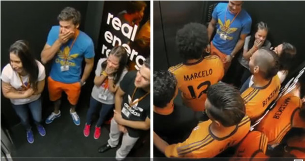Vídeo: Bale, Marcelo y Benzema sorprenden en un ascensor a aficionados