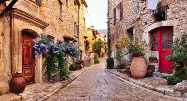 'Old, romantic, french stone street panorama,very romantic and typical for Nice city region'