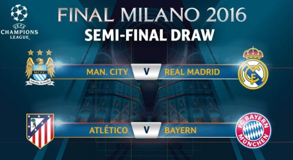 Manchester City-Real Madrid y Atlético-Bayern, duelos de semifinales de la Champions