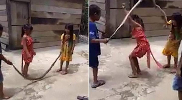 Viral: Asusta video de niños que 'saltan a la cuerda' con una serpiente