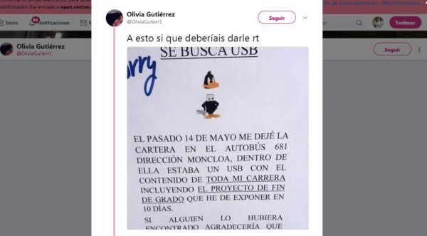 Twitter ayuda a estudiante a encontrar su USB con su proyecto final de año.